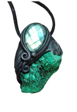 Load image into Gallery viewer, Heart of the Shaman Necklace | Raw Malachite Labradorite Pendant | Shamanic Tools Jewelry

