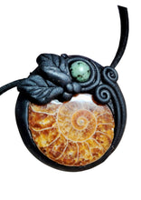 Load image into Gallery viewer, Golden Ratio. Sacred Geometry Art Jewelry | Ammonite &amp; Turquoise Pendant | Fibonacci Sequence Necklace with Healing Crystals
