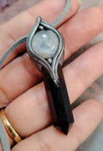 Load image into Gallery viewer, The Shield, Empath Protection Necklace | Moonstone &amp; Obsidian | Reject Evil Eye and  Negativity
