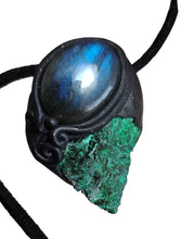 Load image into Gallery viewer, Heart of the Shaman Necklace | Raw Malachite Labradorite Pendant | Shamanic Tools Jewelry
