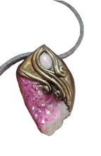 Load image into Gallery viewer, St Brigid Celtic Goddess of Sacred Flame | Fire Opal &amp; Rose Aura Quartz Pendant |  Pagan, Celtic, Irish Jewelry
