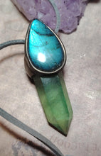 Load image into Gallery viewer, Green Wizard. Fluorite Necklace Pendant |  Labradorite Witchy Jewerly
