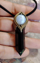 Load image into Gallery viewer, Shield, Empath Protection Jewelry | Black Obsidian Moonstone Necklace Pendant against Evil Eye, Witchcraft, Negativity
