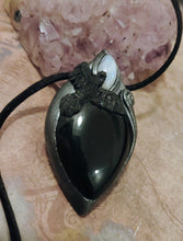 Load image into Gallery viewer, Morrigan, Raven Witchy Necklace | Crow Obsidian Pendant | Esoteric Jewelry
