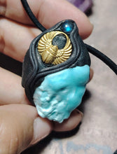 Load image into Gallery viewer, Atlantis, Egyptian Scarab Crystal Necklace | Blue Hemimorphite and Labradorite Pendant | Ancient Egypt Revival Jewelry
