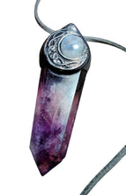 Load image into Gallery viewer, Crescent Moon Phases Wand  Necklace |  Triple Goddess Gemstone  Witch Jewelry
