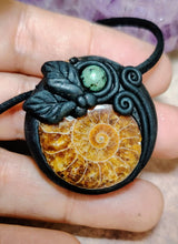 Load image into Gallery viewer, Golden Ratio. Sacred Geometry Art Jewelry | Ammonite &amp; Turquoise Pendant | Fibonacci Sequence Necklace with Healing Crystals
