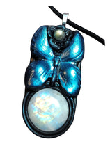 Load image into Gallery viewer, Blue Morpho Butterfly Necklace|  Moonstone Crystal  Pendant | Spirit Animal Shamanic Jewelry
