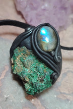 Load image into Gallery viewer, Heart of the Shaman Necklace | Raw Malachite Labradorite Pendant | Shamanic Tools Jewelry
