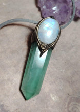 Load image into Gallery viewer, Forest Goddess Necklace | Green Fluorite and Moonstone Pendant. Witch Jewelry
