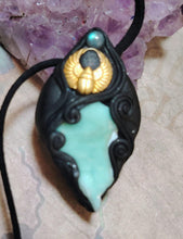 Load image into Gallery viewer, Atlantis, Egyptian Scarab Crystal Necklace | Blue Hemimorphite and Labradorite Pendant | Ancient Egypt Revival Jewelry
