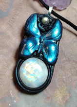 Load image into Gallery viewer, Blue Morpho Butterfly Necklace|  Moonstone Crystal  Pendant | Spirit Animal Shamanic Jewelry
