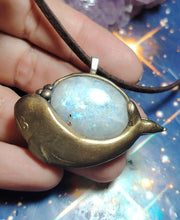 Load image into Gallery viewer, Whale Spirit Animal Art Necklace | Moonstone &amp; Labradorite | Coastal Jewelry Gift
