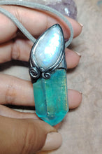 Load image into Gallery viewer, PREORDER Moonlight,  Aqua Aura Quartz Crystal Necklace | Rainbow Moonstone Pendant | Sacred Feminine Jewelry
