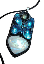 Load image into Gallery viewer, Blue Morpho Butterfly Necklace|  Moonstone Crystal  Pendant | Spirit Animal Shamanic Jewelry
