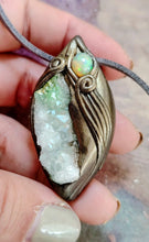 Load image into Gallery viewer, PREORDER Sound Healing Crystal Necklace | Mexican Fire Opal &amp; Green Aura Quartz | High Frequency Lightworker Tools
