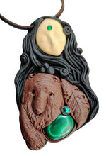 Load image into Gallery viewer, Bear Goddess Spirit Animal Necklace | Malachite Pendant | Courage and Strength Totem Jewelry
