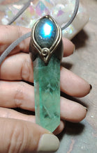 Load image into Gallery viewer, Green Wizard. Fluorite Necklace Pendant |  Labradorite Witchy Jewerly
