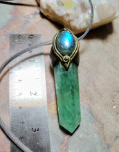 Load image into Gallery viewer, Green Wizard. Fluorite Necklace Pendant |  Labradorite Witchy Jewerly
