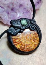 Load image into Gallery viewer, Golden Ratio. Sacred Geometry Art Jewelry | Ammonite &amp; Turquoise Pendant | Fibonacci Sequence Necklace with Healing Crystals
