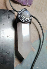 Load image into Gallery viewer, Crescent Moon Phases Wand  Necklace |  Triple Goddess Gemstone  Witch Jewelry
