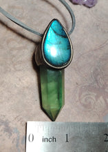 Load image into Gallery viewer, Green Wizard. Fluorite Necklace Pendant |  Labradorite Witchy Jewerly
