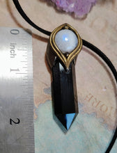 Load image into Gallery viewer, Shield, Empath Protection Jewelry | Black Obsidian Moonstone Necklace Pendant against Evil Eye, Witchcraft, Negativity
