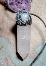 Load image into Gallery viewer, Crescent Moon Phases Wand  Necklace |  Triple Goddess Gemstone  Witch Jewelry
