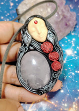Load image into Gallery viewer, Love Witch. Aphrodite Goddess Statue Figurine Necklace | Rose Quartz, Moonstone | Divine Feminine Jewelry
