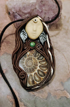 Load image into Gallery viewer, White Buffalo Calf Woman Necklace | Turquoise &amp; Ammonite Fossil Pendant | Lakota Native American Jewelry
