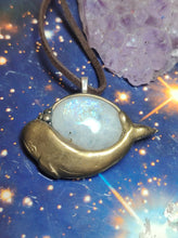 Load image into Gallery viewer, Whale Spirit Animal Art Necklace | Moonstone &amp; Labradorite | Coastal Jewelry Gift
