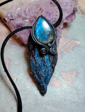 Load image into Gallery viewer, Midnight, Aura Blue Kyanite Pendant | Labradorite Specimen Crystal Jewelry
