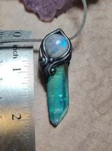 Load image into Gallery viewer, PREORDER Moonlight,  Aqua Aura Quartz Crystal Necklace | Rainbow Moonstone Pendant | Sacred Feminine Jewelry
