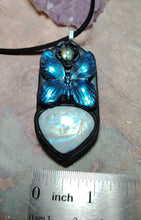 Load image into Gallery viewer, Blue Morpho Butterfly Necklace|  Moonstone Crystal  Pendant | Spirit Animal Shamanic Jewelry
