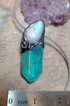 Load image into Gallery viewer, PREORDER Moonlight,  Aqua Aura Quartz Crystal Necklace | Rainbow Moonstone Pendant | Sacred Feminine Jewelry
