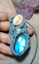 Load image into Gallery viewer, Selene, Triple Moon Goddess Necklace | Moonstone &amp; Labradorite | Witchy, Wiccan Jewelry
