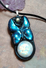 Load image into Gallery viewer, Blue Morpho Butterfly Necklace|  Moonstone Crystal  Pendant | Spirit Animal Shamanic Jewelry

