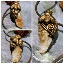 Load image into Gallery viewer, Gold Honey Bee Crystal Necklace | Citrine or Labradorite Stone | Queen, Bumble Bee Lovers Gifts
