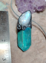 Load image into Gallery viewer, PREORDER Moonlight,  Aqua Aura Quartz Crystal Necklace | Rainbow Moonstone Pendant | Sacred Feminine Jewelry
