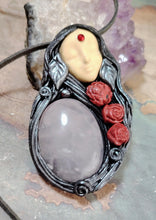 Load image into Gallery viewer, Love Witch. Aphrodite Goddess Statue Figurine Necklace | Rose Quartz, Moonstone | Divine Feminine Jewelry
