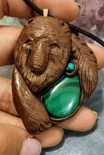 Load image into Gallery viewer, Courage, Bear Spirit Animal Necklace | Malachite and Turquoise |  Strength Jewelry
