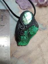 Load image into Gallery viewer, Heart of the Shaman Necklace | Raw Malachite Labradorite Pendant | Shamanic Tools Jewelry
