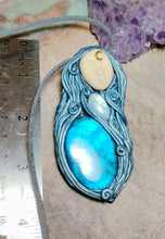 Load image into Gallery viewer, Selene, Triple Moon Goddess Necklace | Moonstone &amp; Labradorite | Witchy, Wiccan Jewelry
