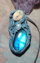 Load image into Gallery viewer, Selene, Triple Moon Goddess Necklace | Moonstone &amp; Labradorite | Witchy, Wiccan Jewelry
