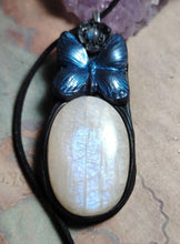 Load image into Gallery viewer, Blue Morpho Butterfly Necklace|  Moonstone Crystal  Pendant | Spirit Animal Shamanic Jewelry
