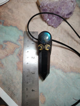 Load image into Gallery viewer, Triple Moon Wiccan Wand Necklace | Obsidian &amp; Moonstone | Hecate Pagan Goddess of Magic Jewerly
