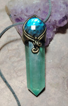 Load image into Gallery viewer, Green Wizard. Fluorite Necklace Pendant |  Labradorite Witchy Jewerly
