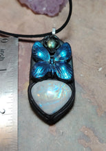 Load image into Gallery viewer, Blue Morpho Butterfly Necklace|  Moonstone Crystal  Pendant | Spirit Animal Shamanic Jewelry
