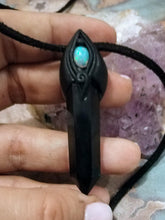 Load image into Gallery viewer, Shield, Psychic Protection Pendant Necklace | Fire Opal and Black Obsidian Jewelry
