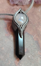Load image into Gallery viewer, The Shield, Empath Protection Necklace | Moonstone &amp; Obsidian | Reject Evil Eye and  Negativity
